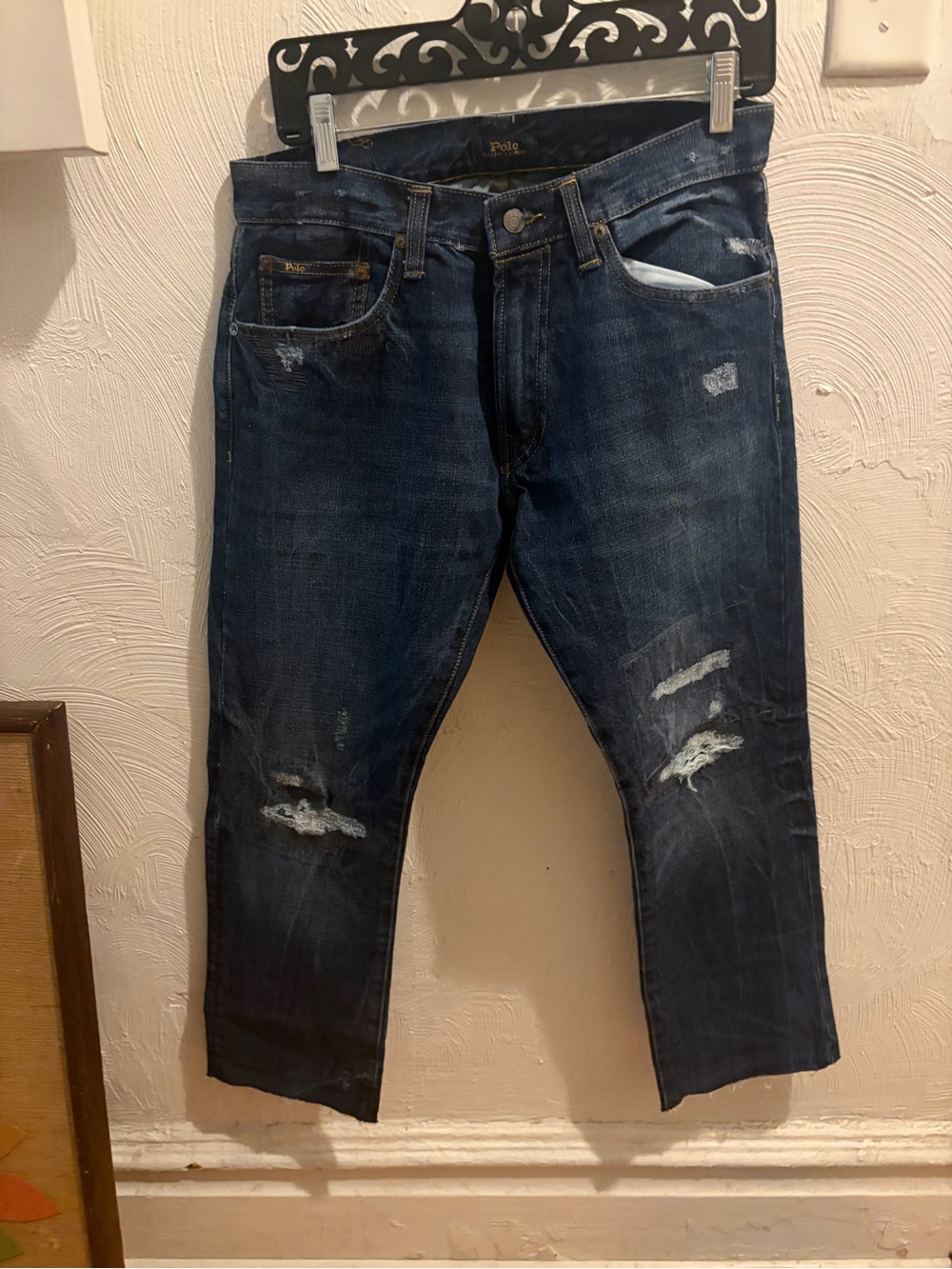Ralph Lauren Dark Blue Distressed Slim-Straight Jeans
